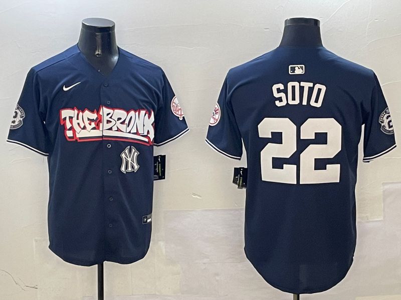 Men New York Yankees 22 Soto Drak Blue four generations Joint Name 2025 Nike MLB Jersey style 7